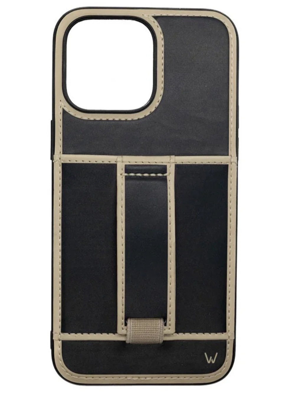 Walli Cases Black & Beige Leather Phone Case with Hand Strap